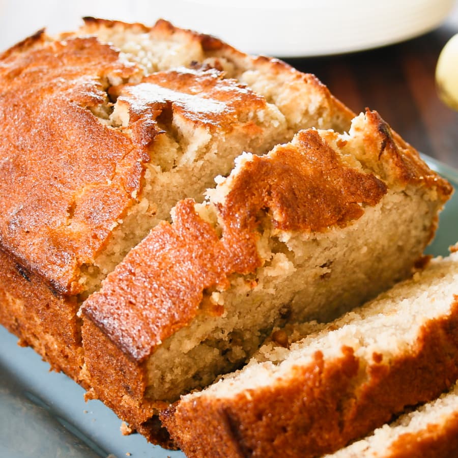 large banana bread slices freshly cut