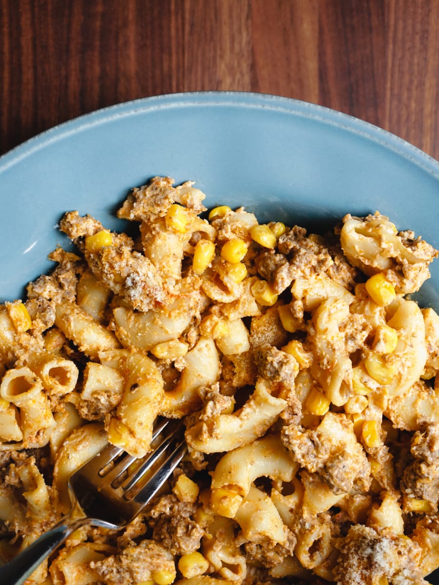 beef casserole in a large bowl