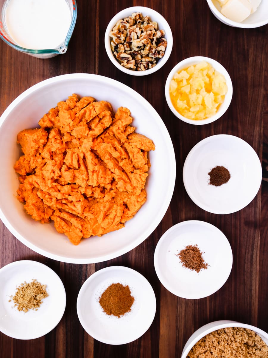 sweet potato casserole ingredients on a table