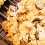 close up of oatmeal chocolate chip cookies