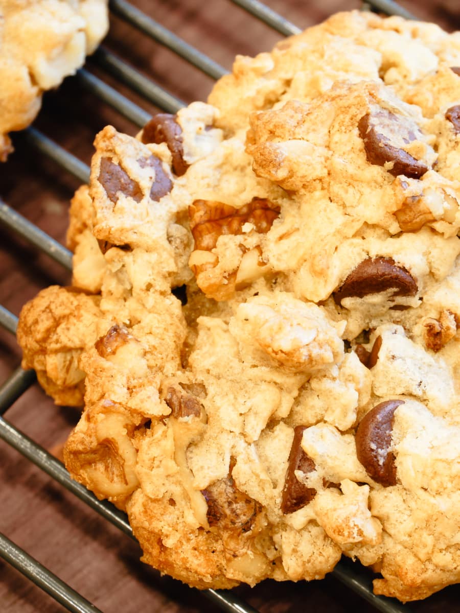 close up of oatmeal chocolate chip cookies