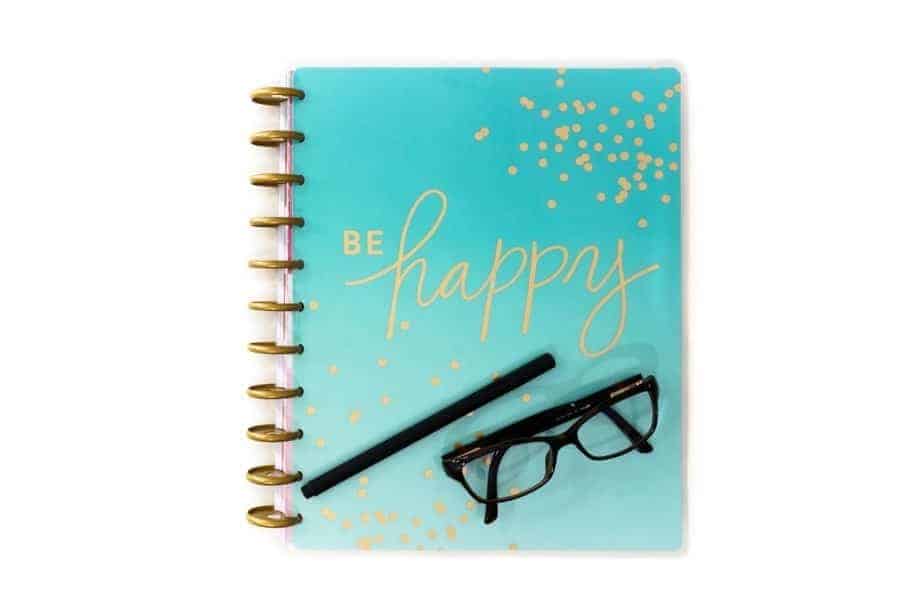 Happy Planner front cover with pen and glasses