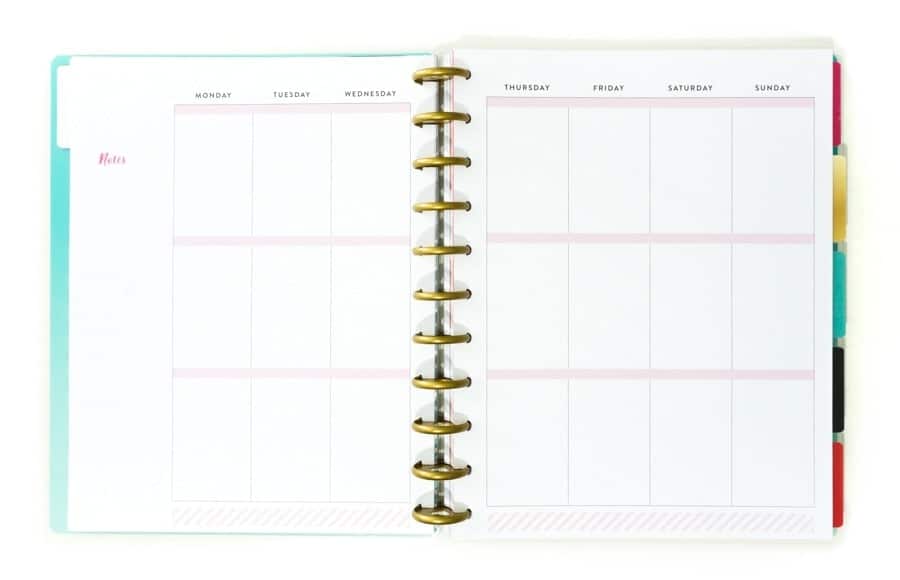 The Happy Planner opened to the weekly view