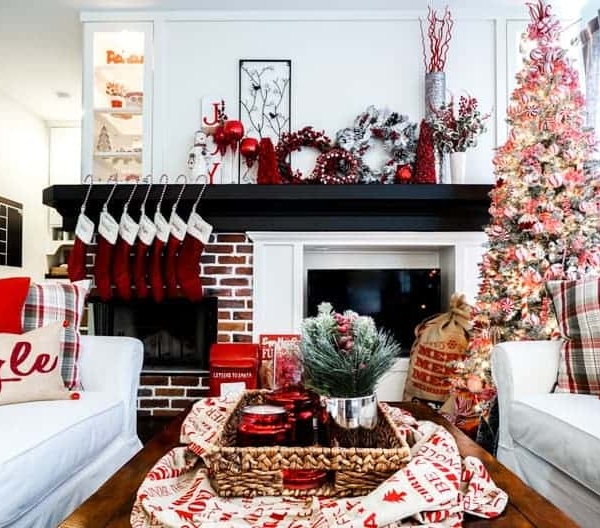 living room fully decorated with christmas decor