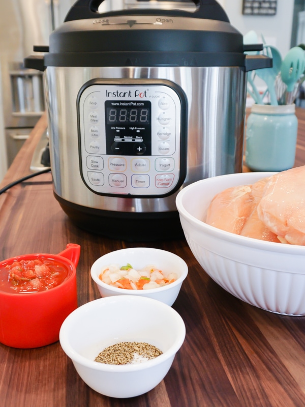 ingredients for cooking seasoned chicken breasts with the Instant Pot pressure cooker