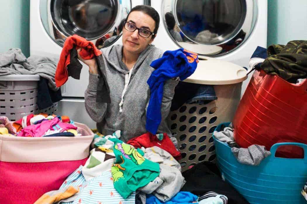 valerie buried in a pile of laundry