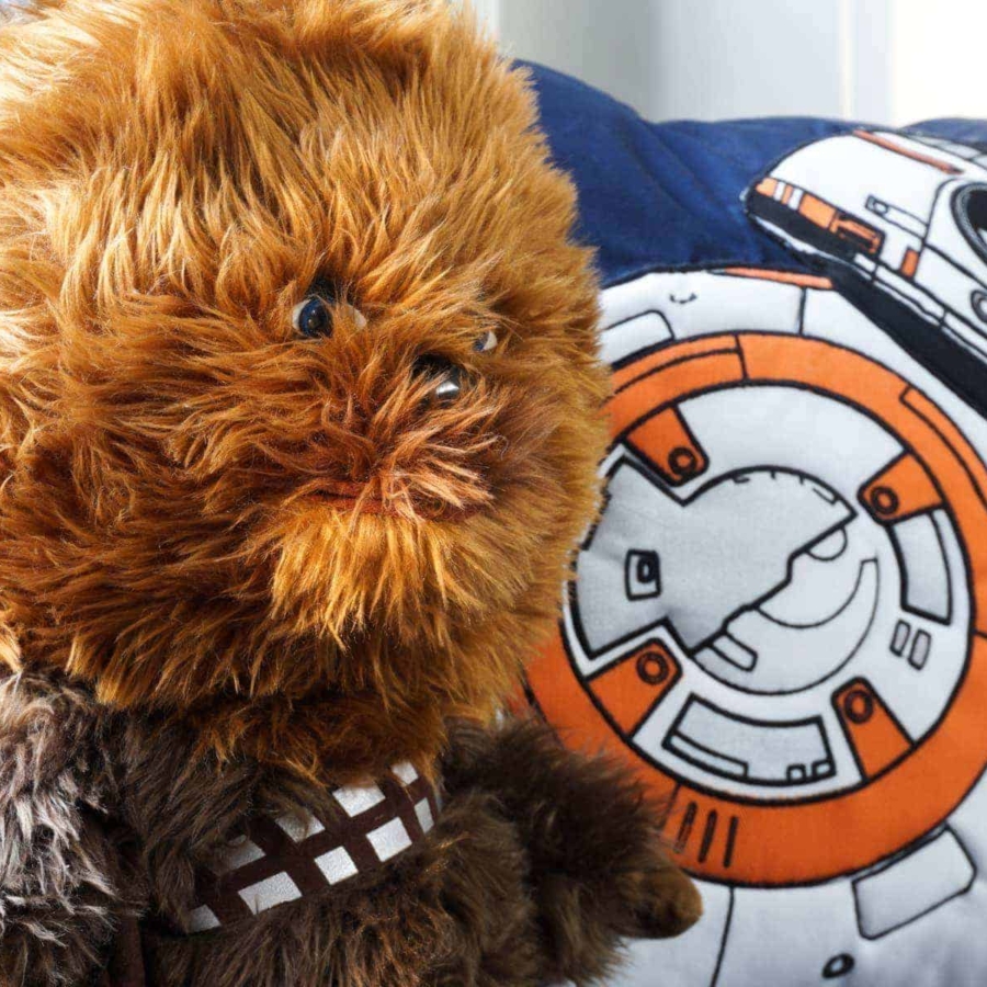 BB-8 Pillow Cover From Pottery Barn And Talking Chewbacca Stuffed Animal