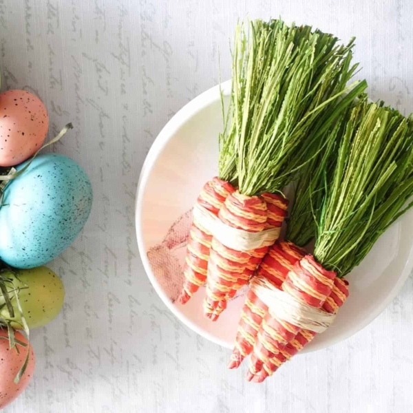 Decorating for Spring With Easter Carrots on Stack of Plates