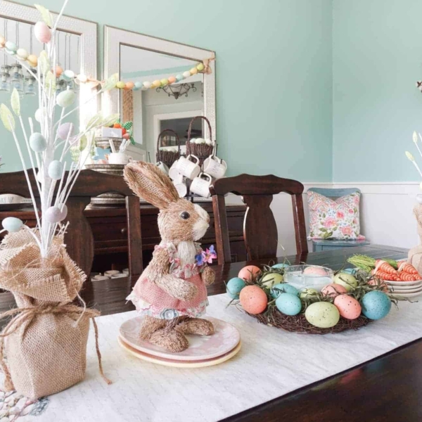 Bunny and Easter Egg Centerpiece on Dining Room Table