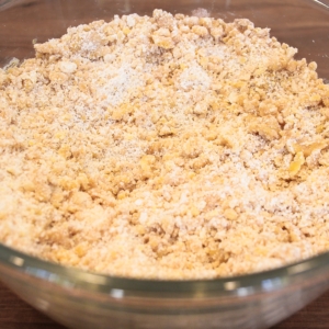 apple crumble topping mix in a mixing bowl