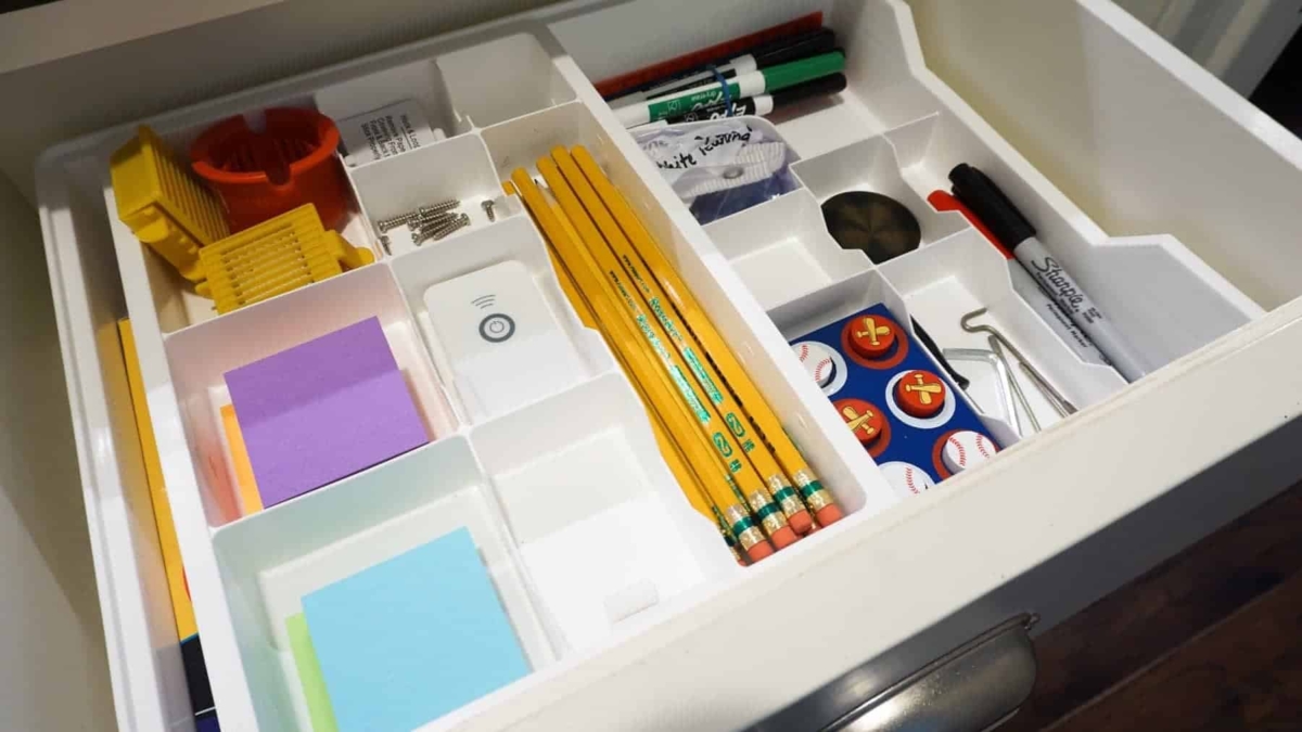 This organizer has lots of different sized compartments to keep all the various odd shaped items nice and tidy.