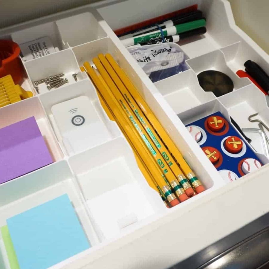 This organizer has lots of different sized compartments to keep all the various odd shaped items nice and tidy.