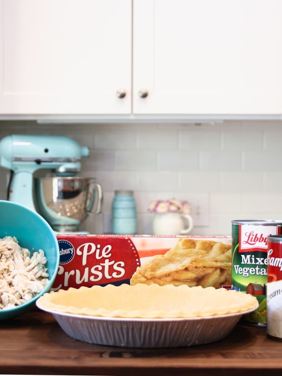 Ingredients for a quick chicken pot pie.