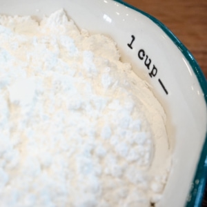 Powdered sugar for in a bowl up close