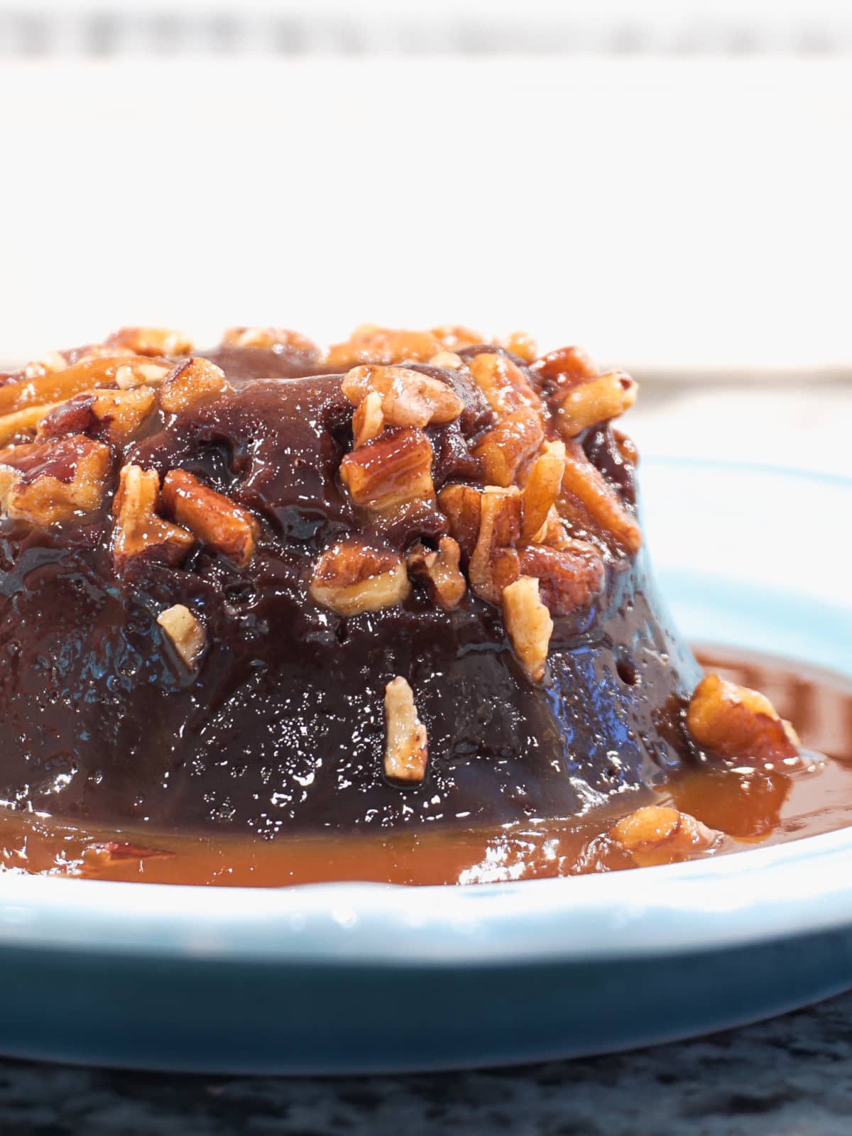 Turtle lava cake served on plate