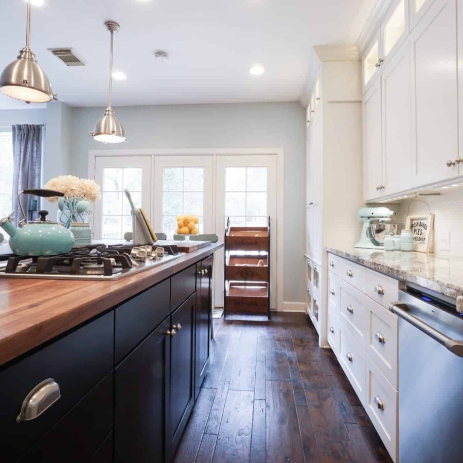 White kitchen cabinets are great for decorating with color.