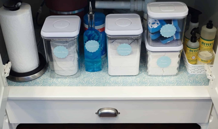 Finished organizing under the kitchen sink.