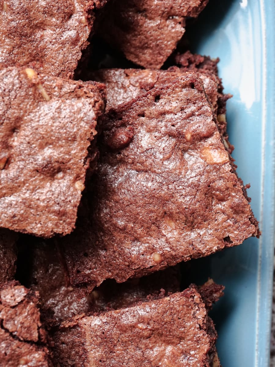 brownie slices on a floral designed plate