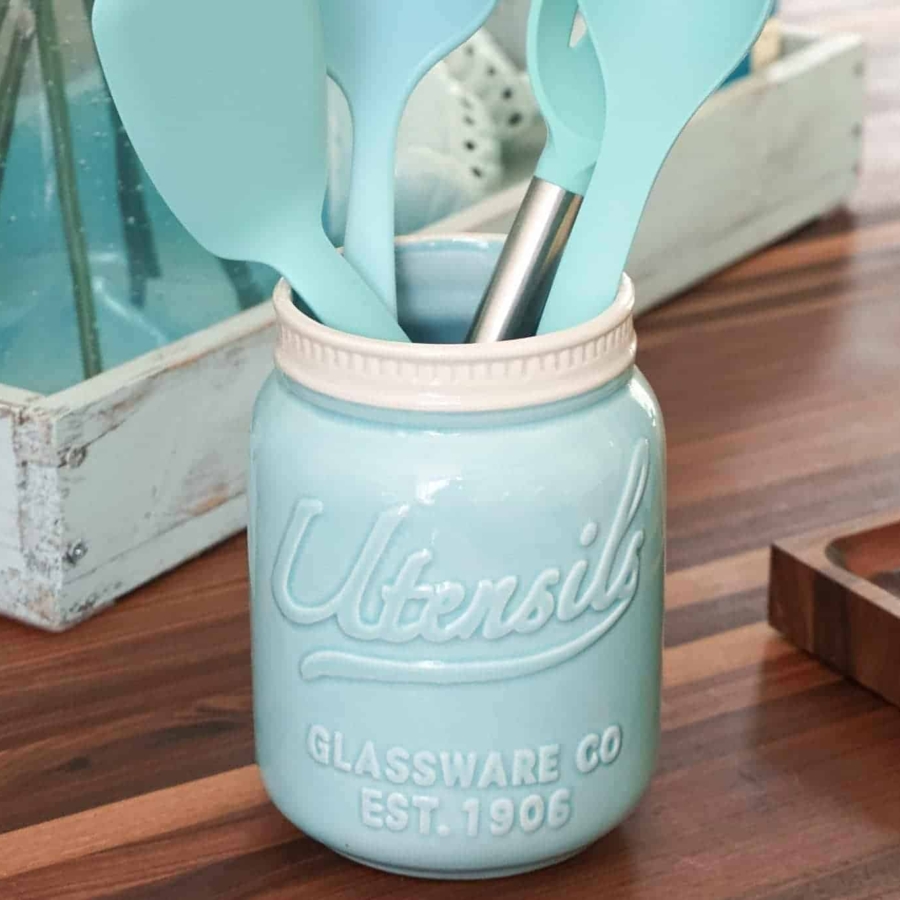 Aqua Kitchen Decor Utensil Holder