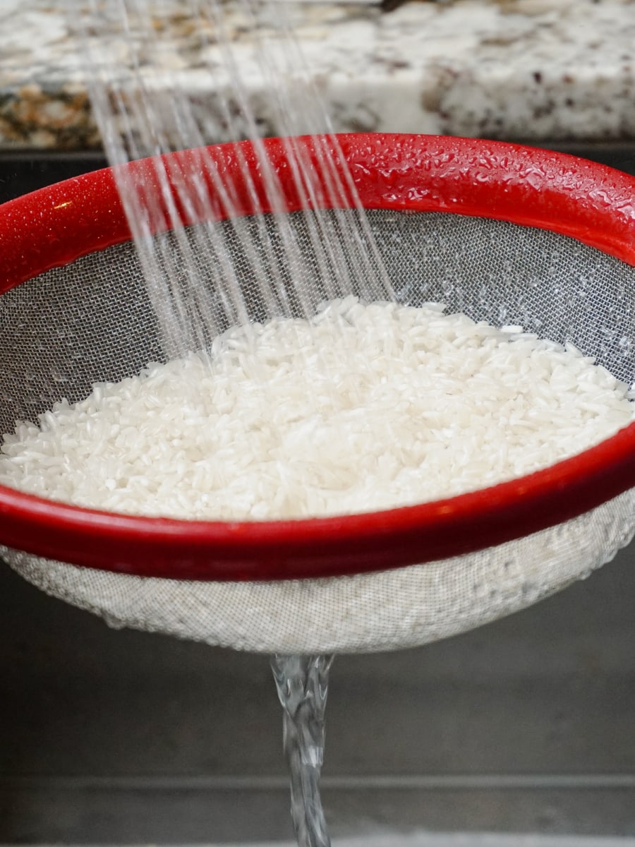 rinsing rice until the water is clear