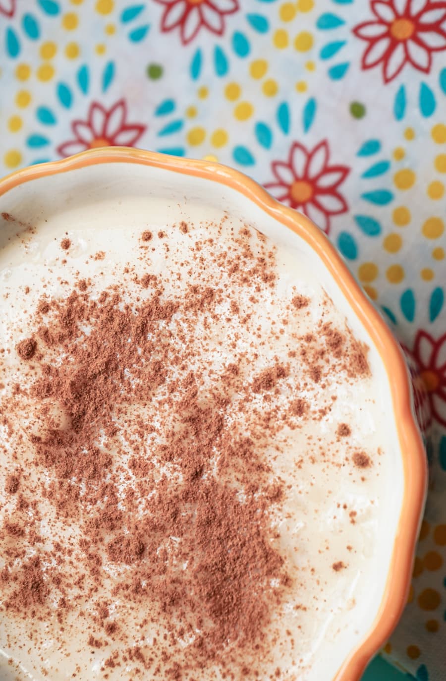 overhead shot of a bowl of arroz con leche