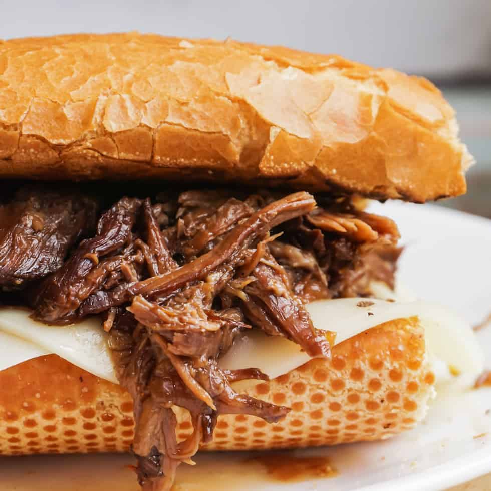 a freshly prepared french dip sandwich