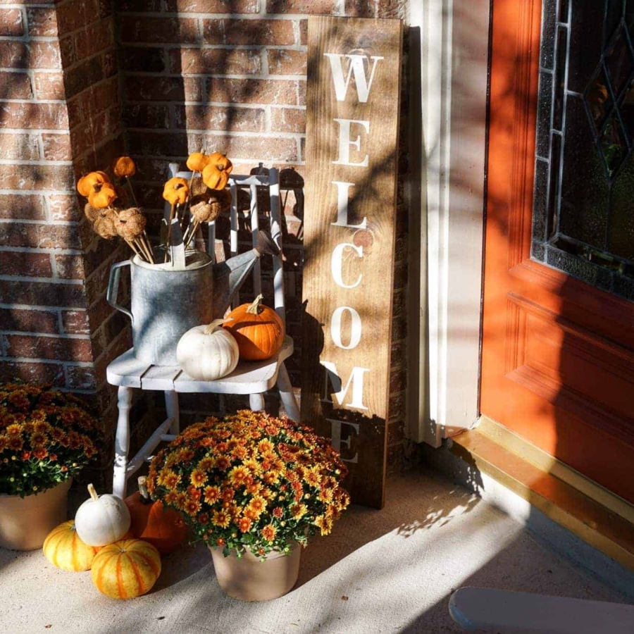 Front porch fall decor.