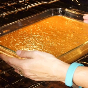 Baking sweet potato casserole prepared in the Instant Pot