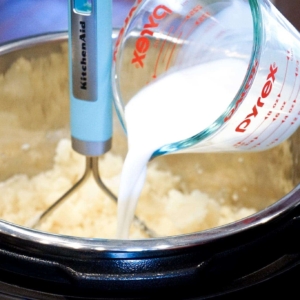 I only add whole milk and butter to my mashed potatoes. It's easy and gives me the perfect consistency.