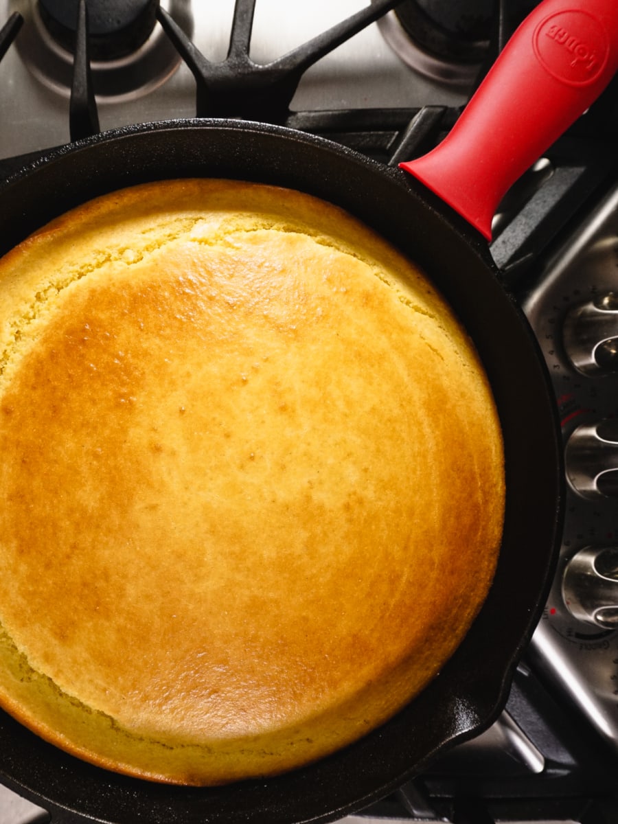 top view of 12 inch cast iron skillet cornbread