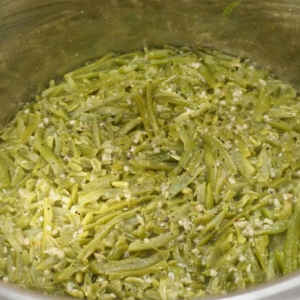 The Instant Pot filled with french cut green beans