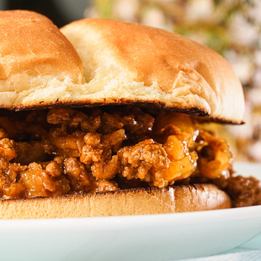 a plate with a hawaiian sloppy joe sandwich