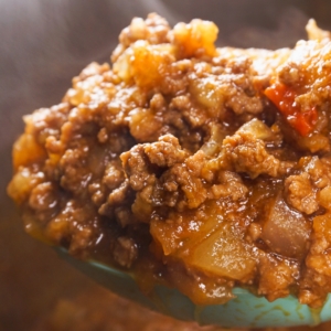 a spoonful of hawaiian sloppy joe meat made in the instant pot