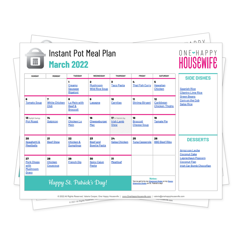 Instant Pot Monthly Meal Plan One Happy Housewife