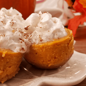 side view of mini pumpkin pie