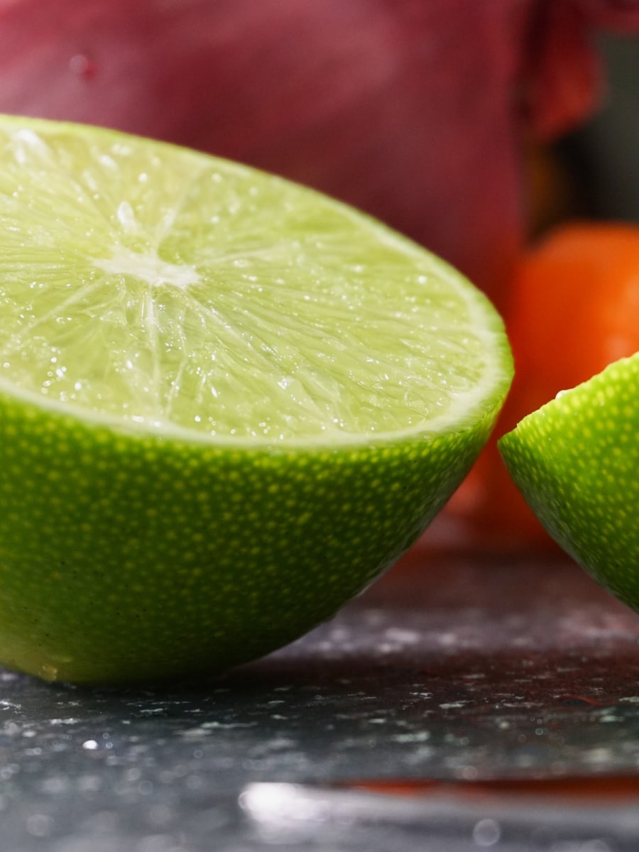 close up of a sliced lime