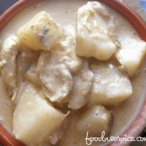 overhead shot of cheesy chicken and potato soup