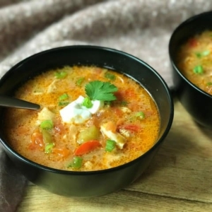 a small bowl of chicken fajita soup