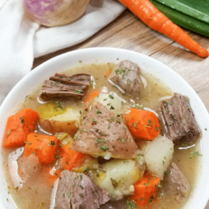 a large bowl of lamb stew