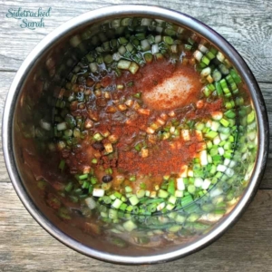 overhead shot of mexican chicken soup in a pot