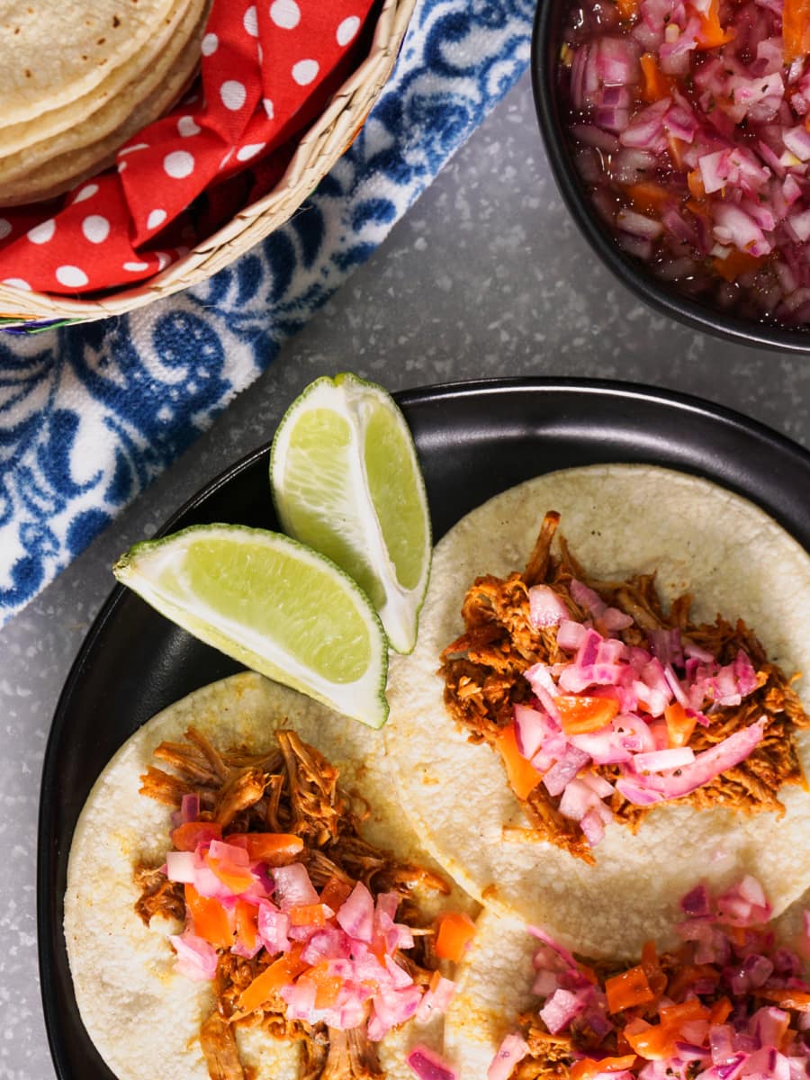 cochinitas pibil tacos, a pork street tacos recipe