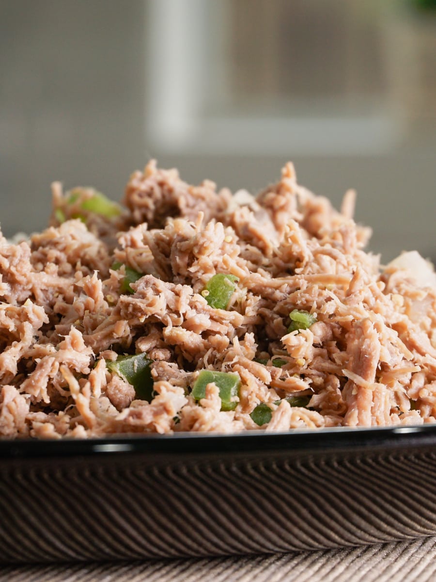 close up of white rice on a plate of salpicon