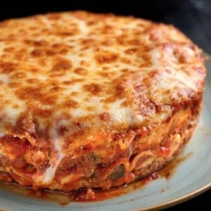 close up of hot and cheesy lasagna