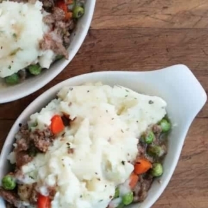 shepherds pie in two large serving dishes