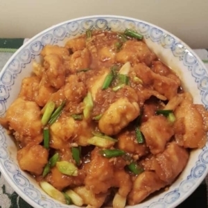 chinese take out general tsos chicken in a large bowl