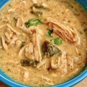 close up of low carb poblano chicken soup