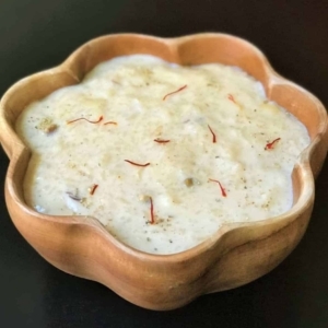 a small bowl of rice pudding kheer