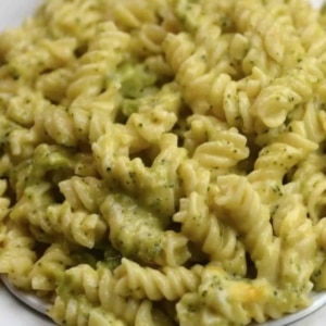 close up of broccoli cheddar pasta