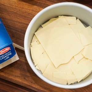 instant pot meat lasagna in a push pan