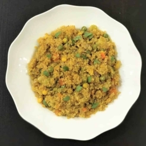 overhead shot of quinoa pilaf on a plate